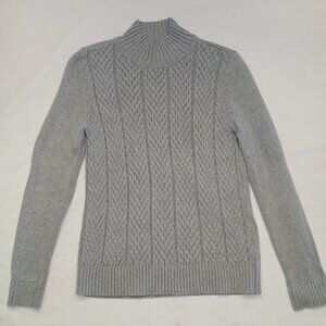 100% Cotton Natural Fiber Cable Knit Gray Sweater Gray Sz PXS